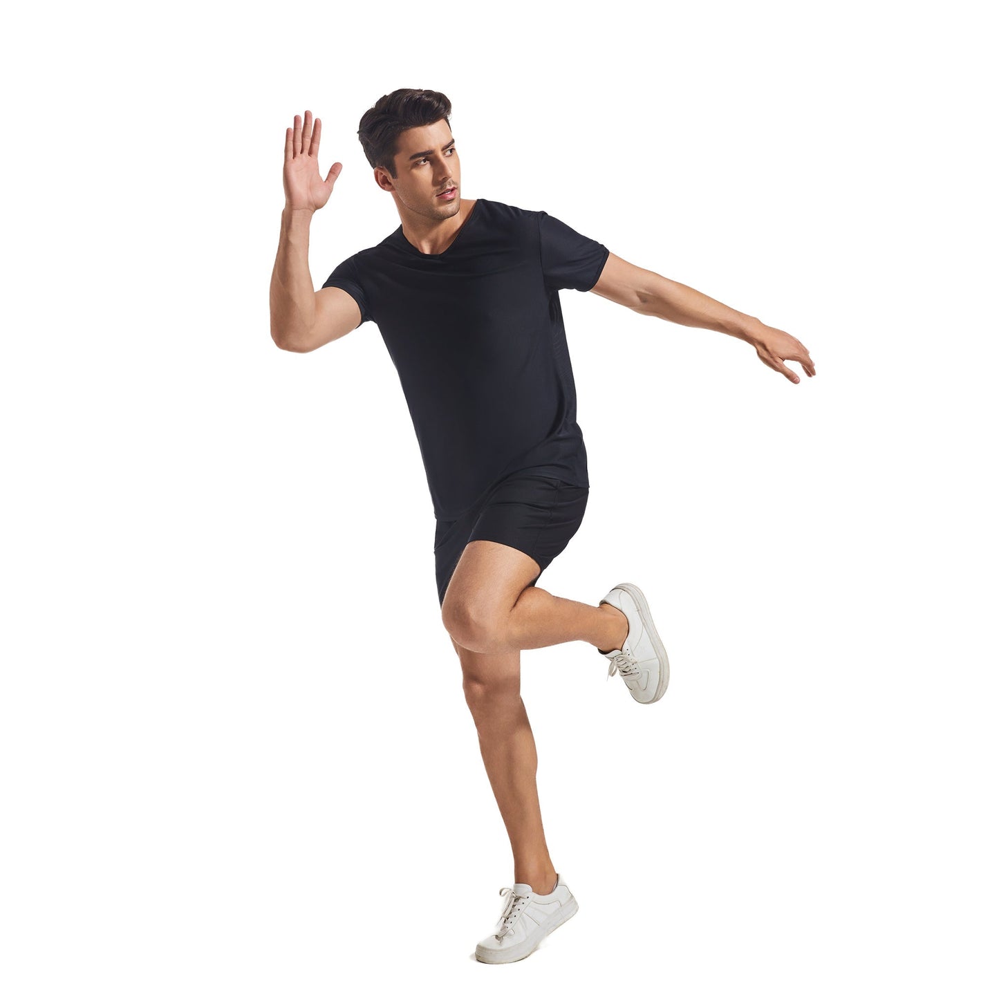 Men's Tan Through Black V-Neck T-Shirt & Shorts | UV-Permeable Fabric for Even Tanning - SunKissed
