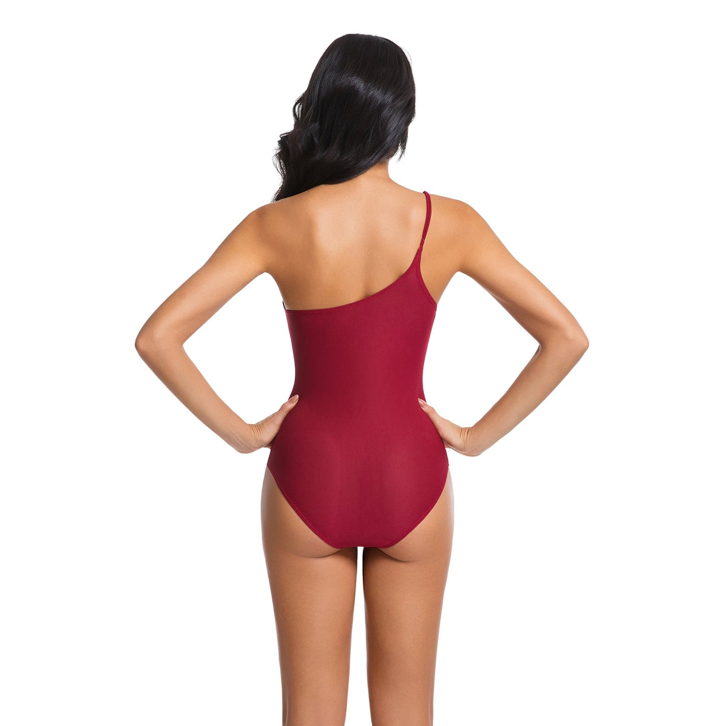 Women's Tan Through One-Shoulder One-Piece Swimsuit - Sun-Permeable Micro-Mesh Body Suit - SunKissed