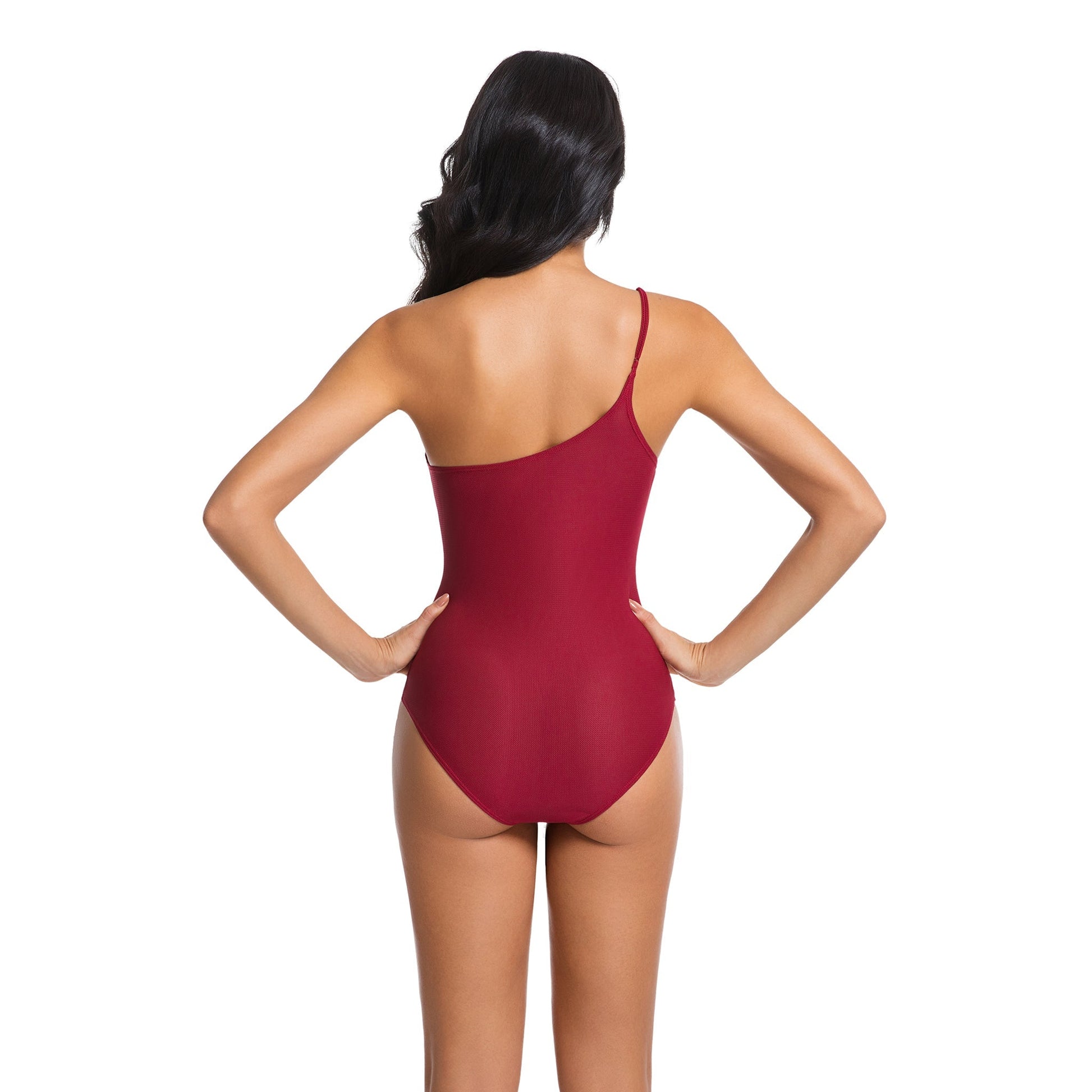 Women's Tan Through One-Shoulder One-Piece Swimsuit - Sun-Permeable Micro-Mesh Body Suit - SunKissed