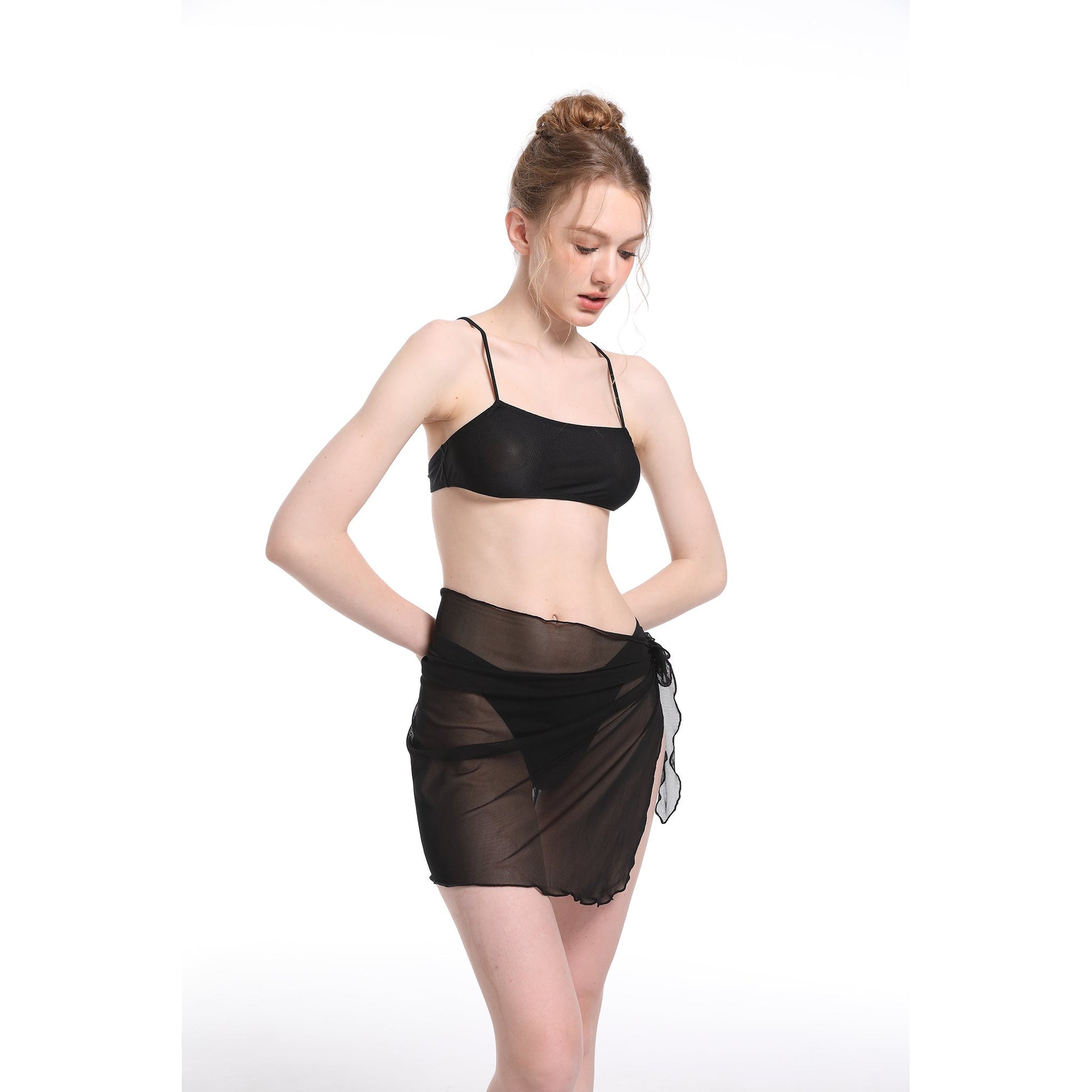 Black Sarong Wrap Bikini Beach Coverup for Women, Tan Through Fabric Beach Tie Wrap Skirt - SunKissed