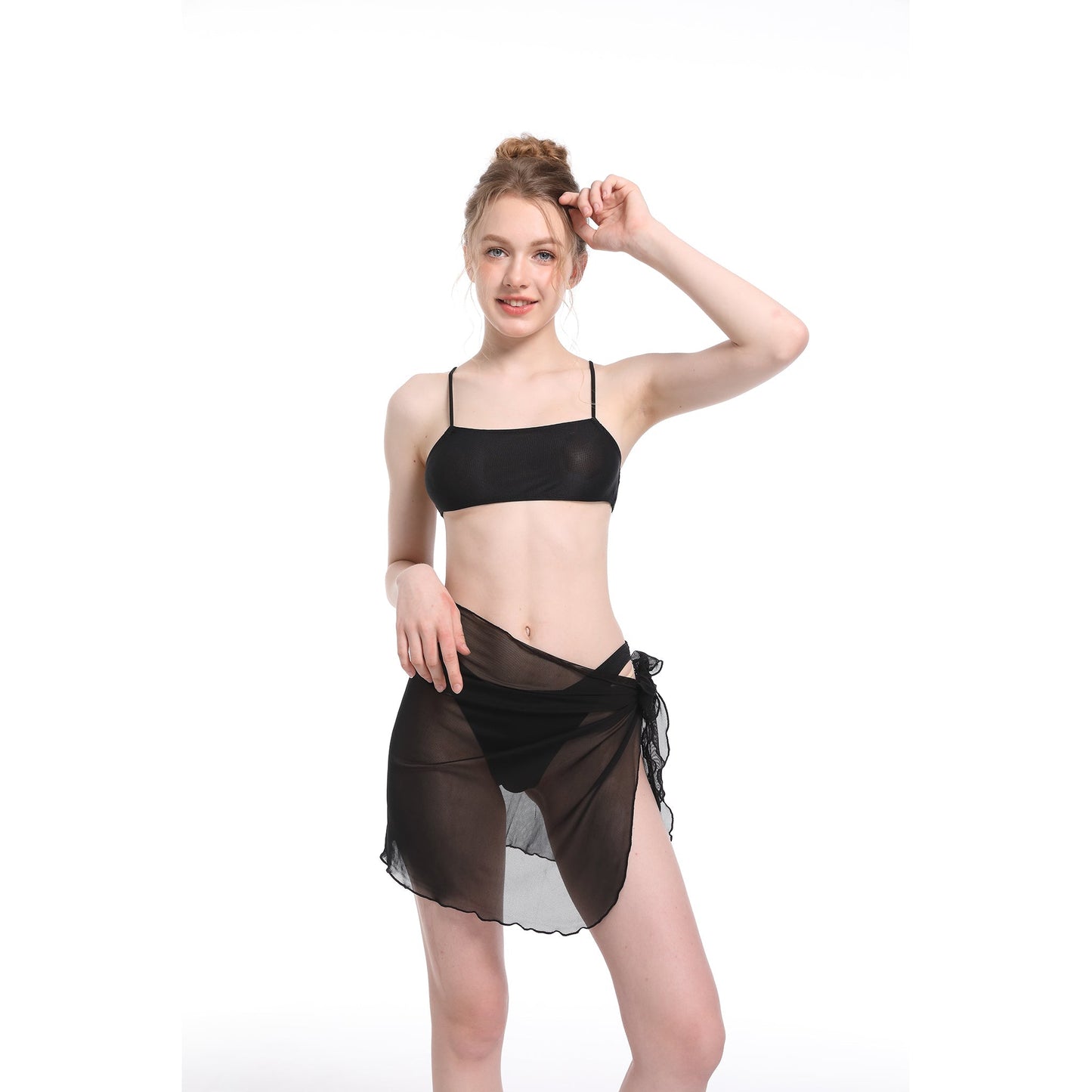 Black Sarong Wrap Bikini Beach Coverup for Women, Tan Through Fabric Beach Tie Wrap Skirt - SunKissed