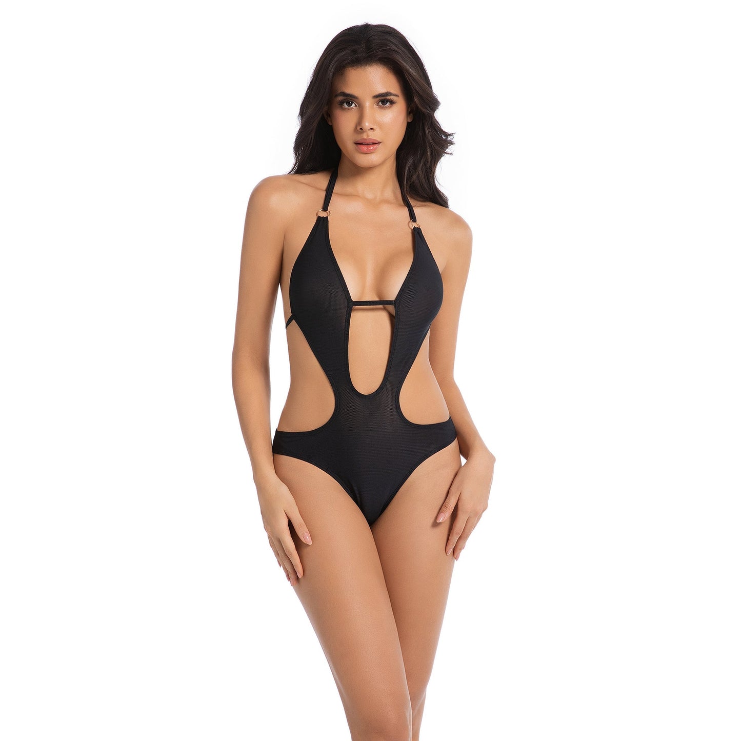 Women's Black Sunset Tan-Through Bikini Set | Sporty Scoop Neck & High-Leg V-Cut - SunKissed