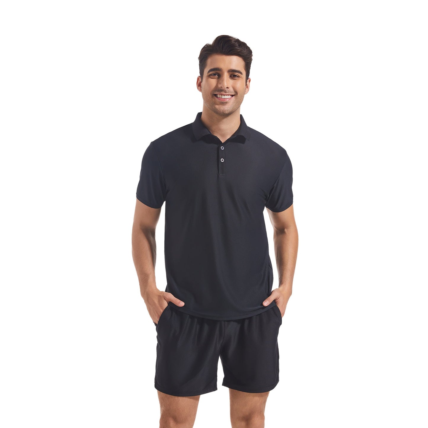 Men's Tan Through Black Polo Shirt & Shorts - Sun-Permeable Technology for an All-Over Tan - SunKissed