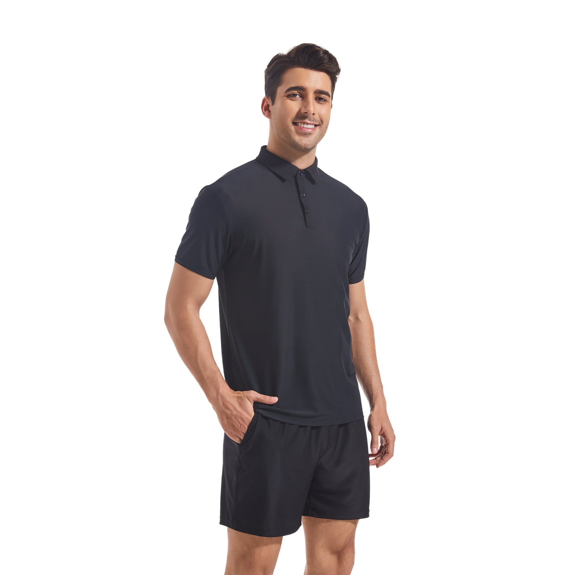 Men's Tan Through Black Polo Shirt & Shorts - Sun-Permeable Technology for an All-Over Tan - SunKissed
