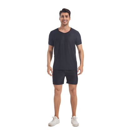 Men's Tan Through Black Round Neck T-shirt & Shorts - Seamless Bronzing Sun-Permeable Gym & Beach Wear - SunKissed