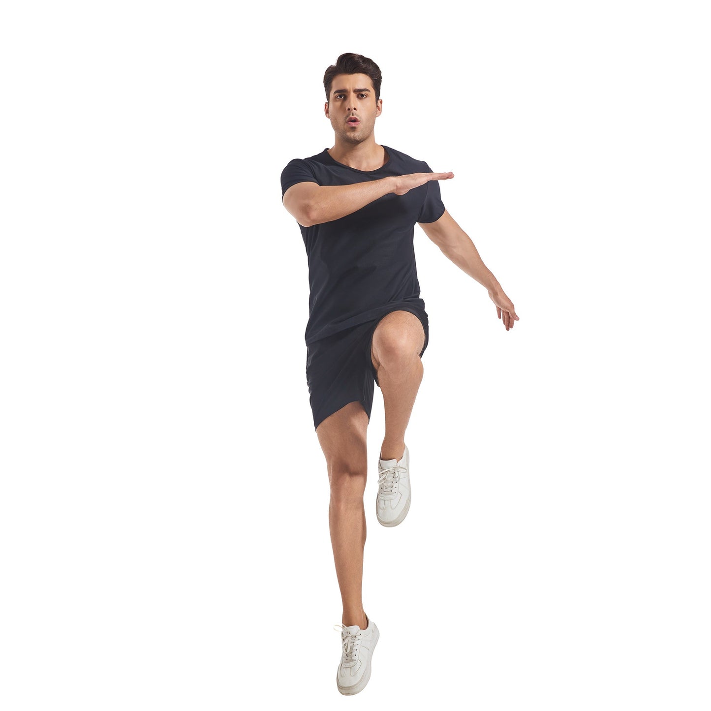 Men's Tan Through Black Round Neck T-shirt & Shorts - Seamless Bronzing Sun-Permeable Gym & Beach Wear - SunKissed