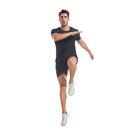 Men's Tan Through Black Round Neck T-shirt & Shorts - Seamless Bronzing Sun-Permeable Gym & Beach Wear - SunKissed
