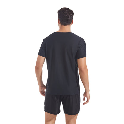Men's Tan Through Black Round Neck T-shirt & Shorts - Seamless Bronzing Sun-Permeable Gym & Beach Wear - SunKissed