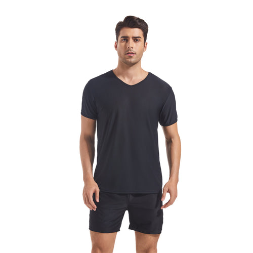 Men's Tan Through Black V-Neck T-Shirt & Shorts | UV-Permeable Fabric for Even Tanning - SunKissed