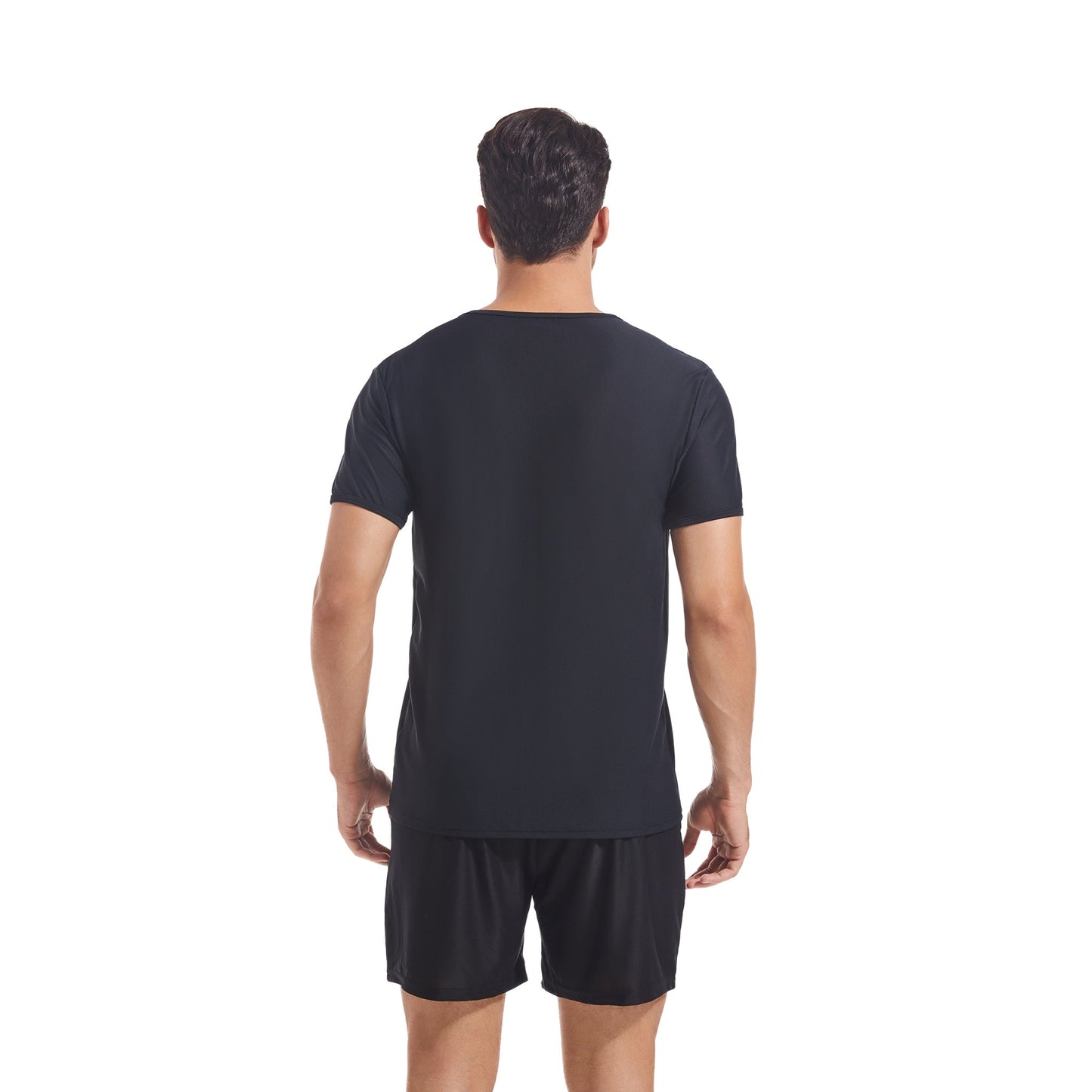 Men's Tan Through Black V-Neck T-Shirt & Shorts | UV-Permeable Fabric for Even Tanning - SunKissed
