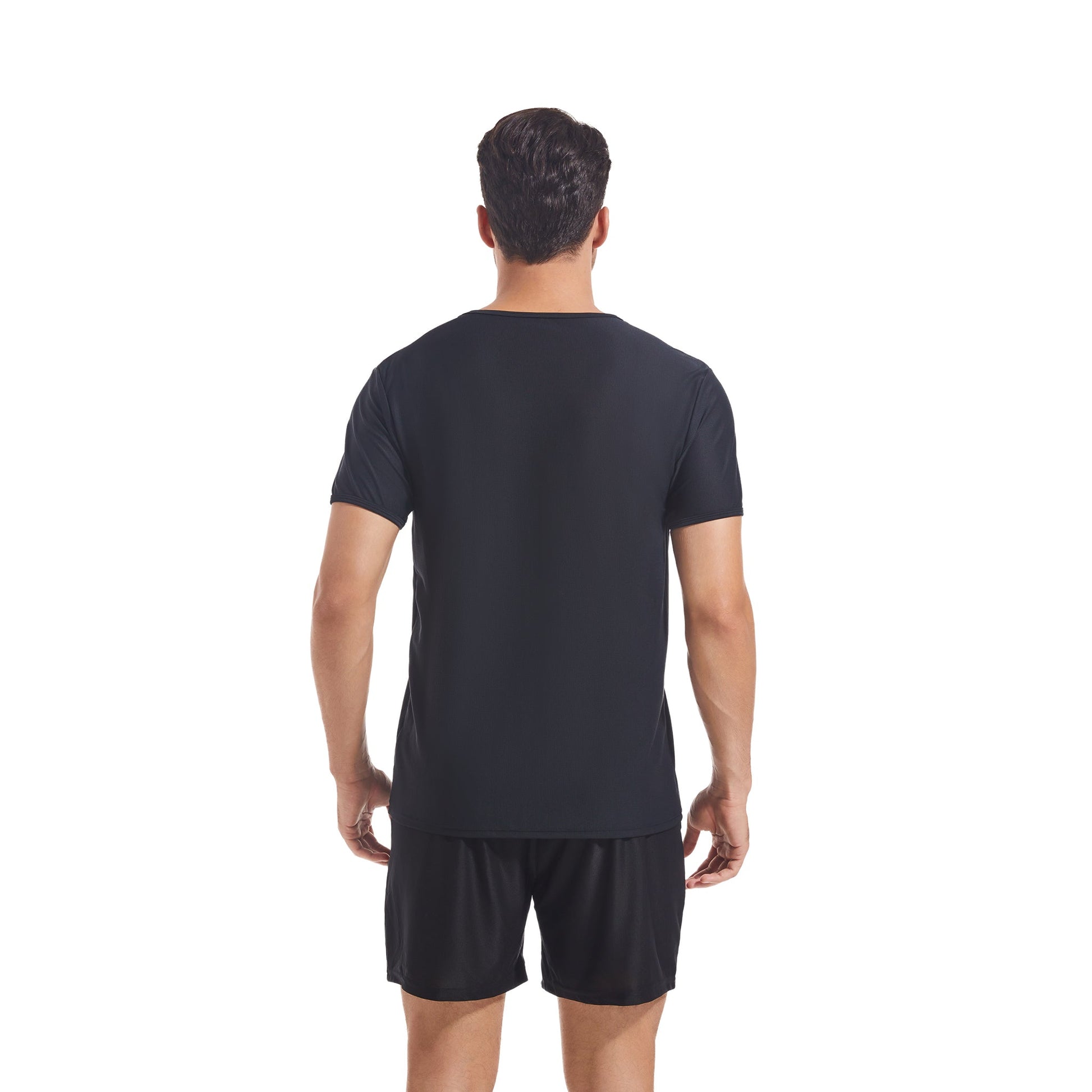 Men's Tan Through Black V-Neck T-Shirt & Shorts | UV-Permeable Fabric for Even Tanning - SunKissed