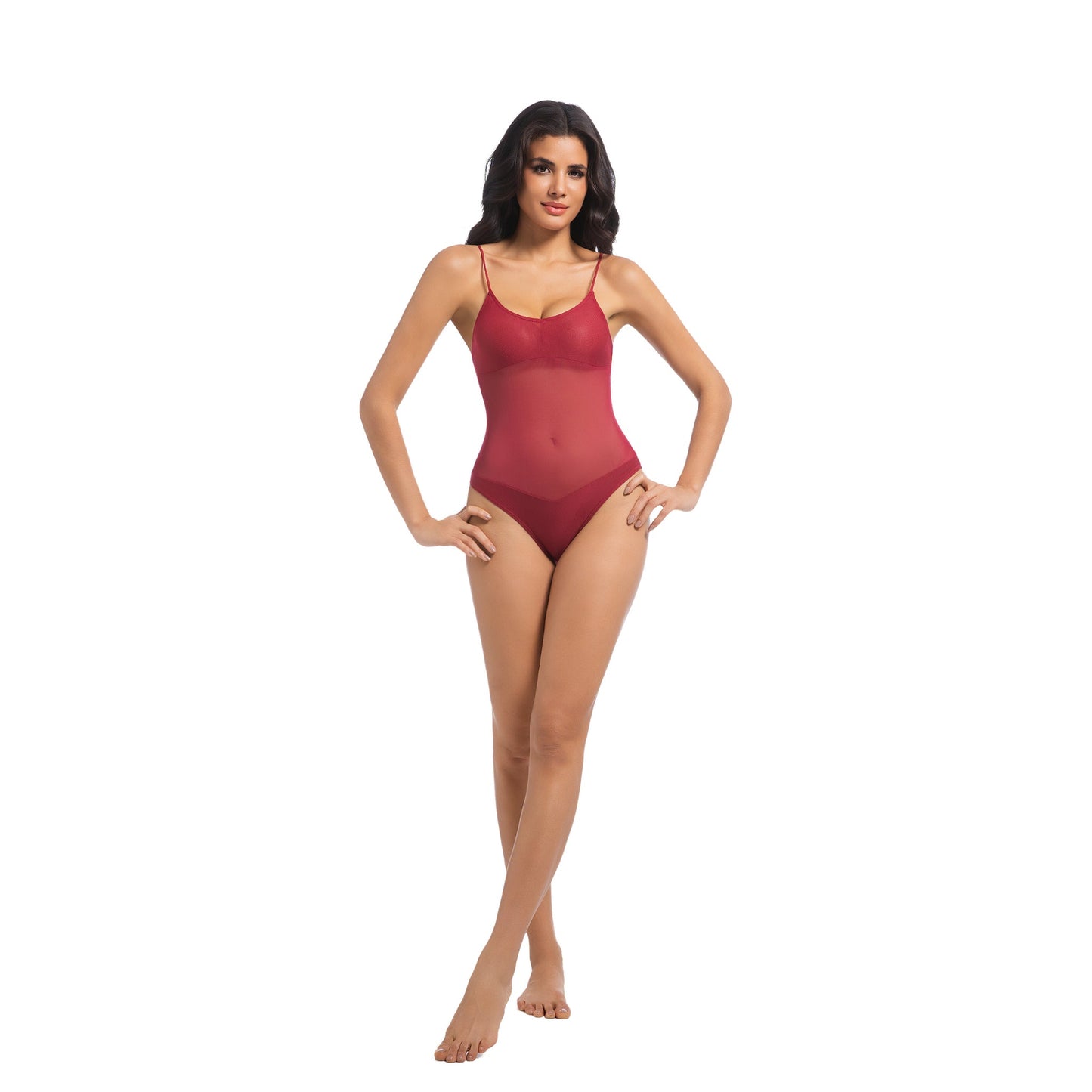 Tan Through Burgundy One-Piece Swimsuit Red – Flattering & Breathable - SunKissed