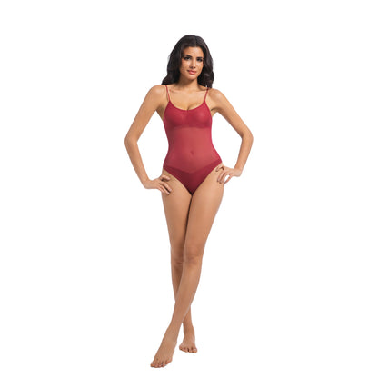 Tan Through Burgundy One-Piece Swimsuit Red – Flattering & Breathable - SunKissed