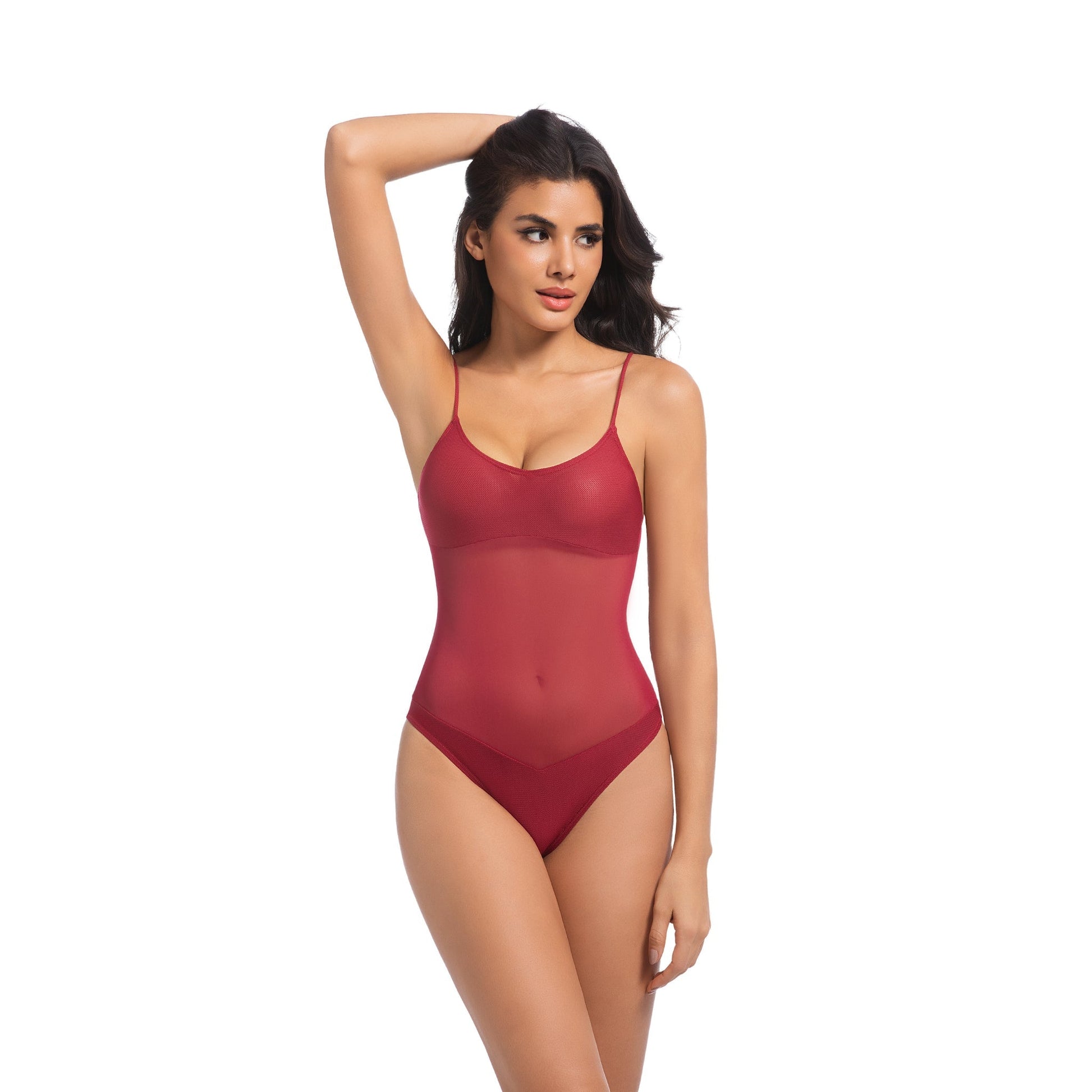 Tan Through Burgundy One-Piece Swimsuit Red – Flattering & Breathable - SunKissed
