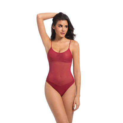 Tan Through Burgundy One-Piece Swimsuit Red – Flattering & Breathable - SunKissed
