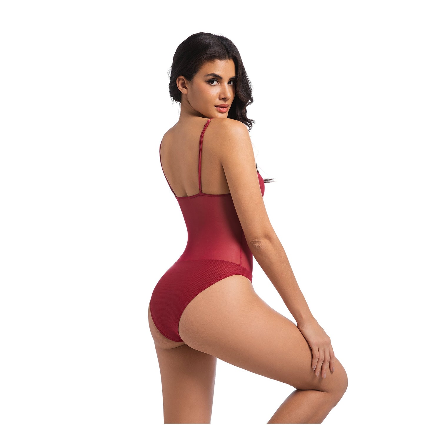 Tan Through Burgundy One-Piece Swimsuit Red – Flattering & Breathable - SunKissed