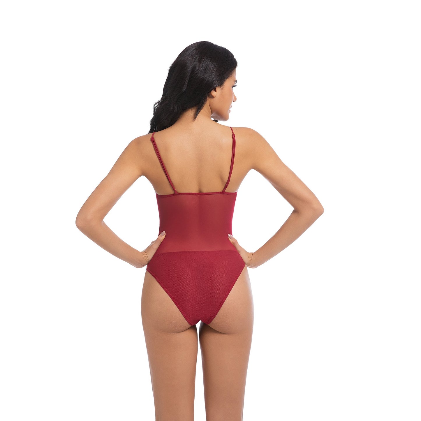 Tan Through Burgundy One-Piece Swimsuit Red – Flattering & Breathable - SunKissed