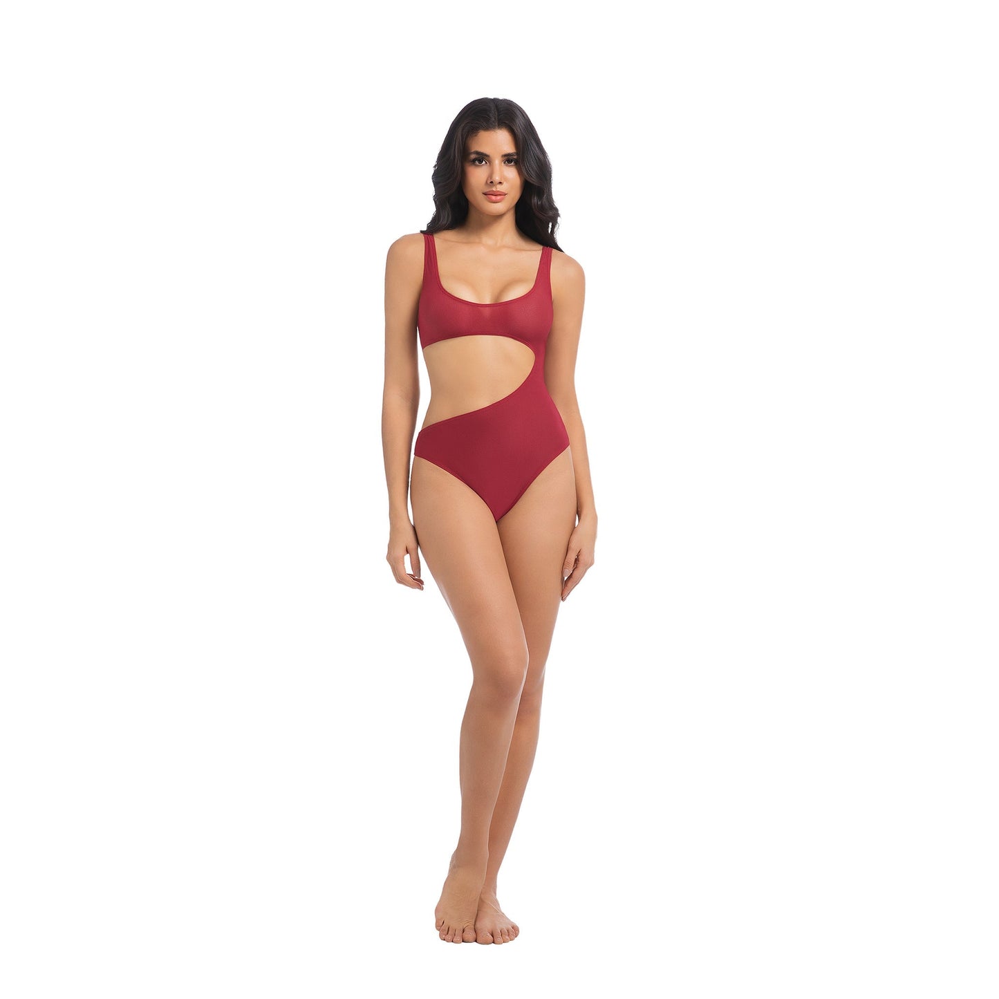 Tan Through Cutout One-Piece Swimsuit Red – Sexy, Quick Dry & Breathable - SunKissed