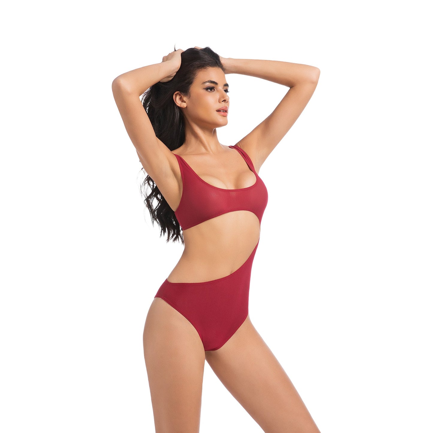 Tan Through Cutout One-Piece Swimsuit Red – Sexy, Quick Dry & Breathable - SunKissed