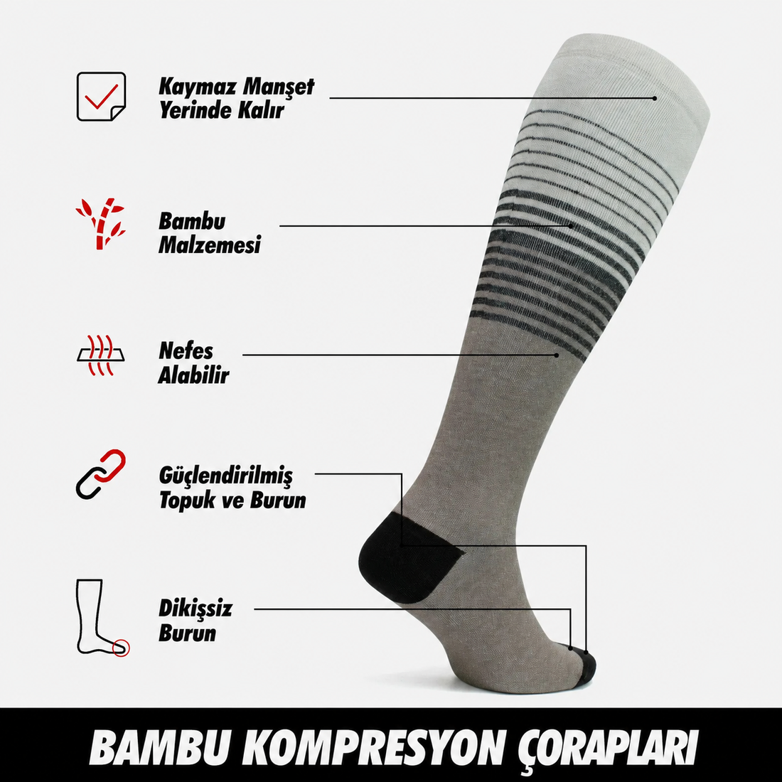Osveri Çizgili Bambu Kompresyon Çorabı