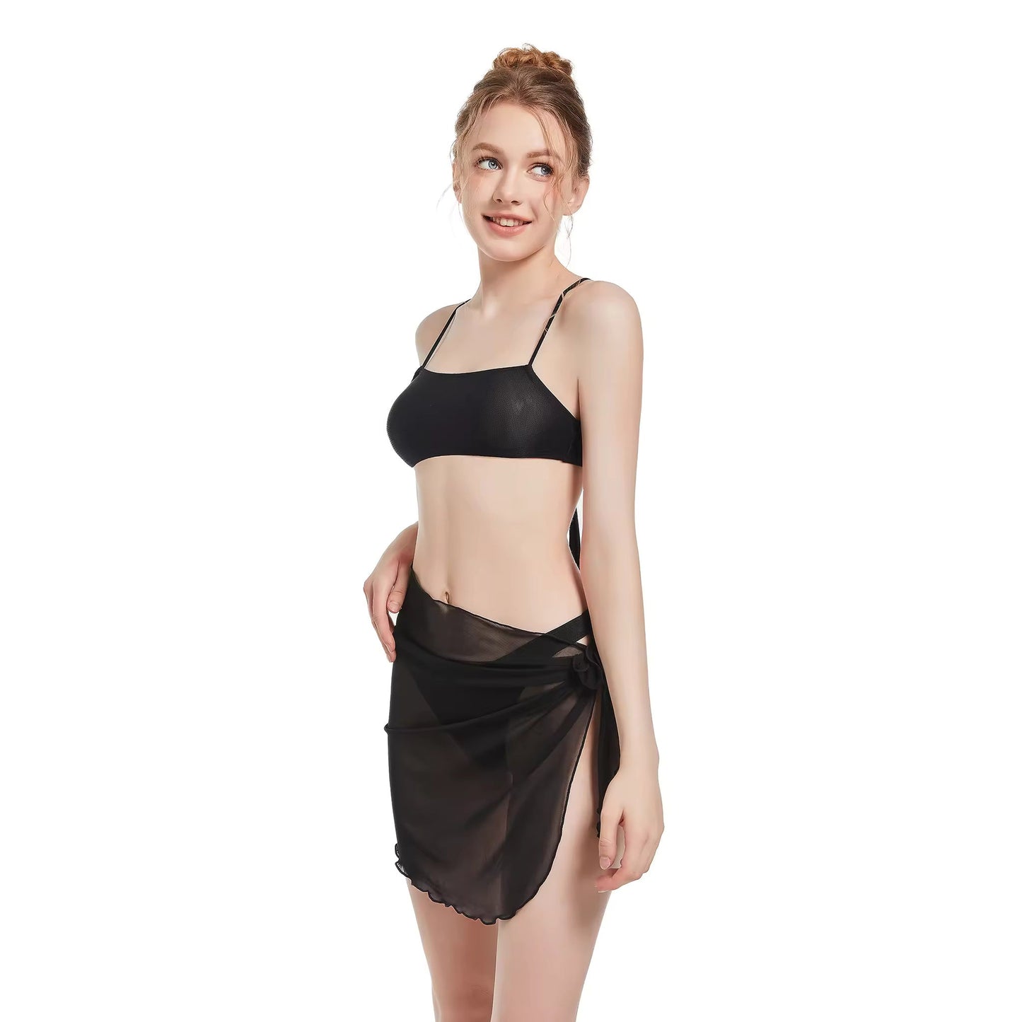 Black Sarong Wrap Bikini Beach Coverup for Women, Tan Through Fabric Beach Tie Wrap Skirt - SunKissed