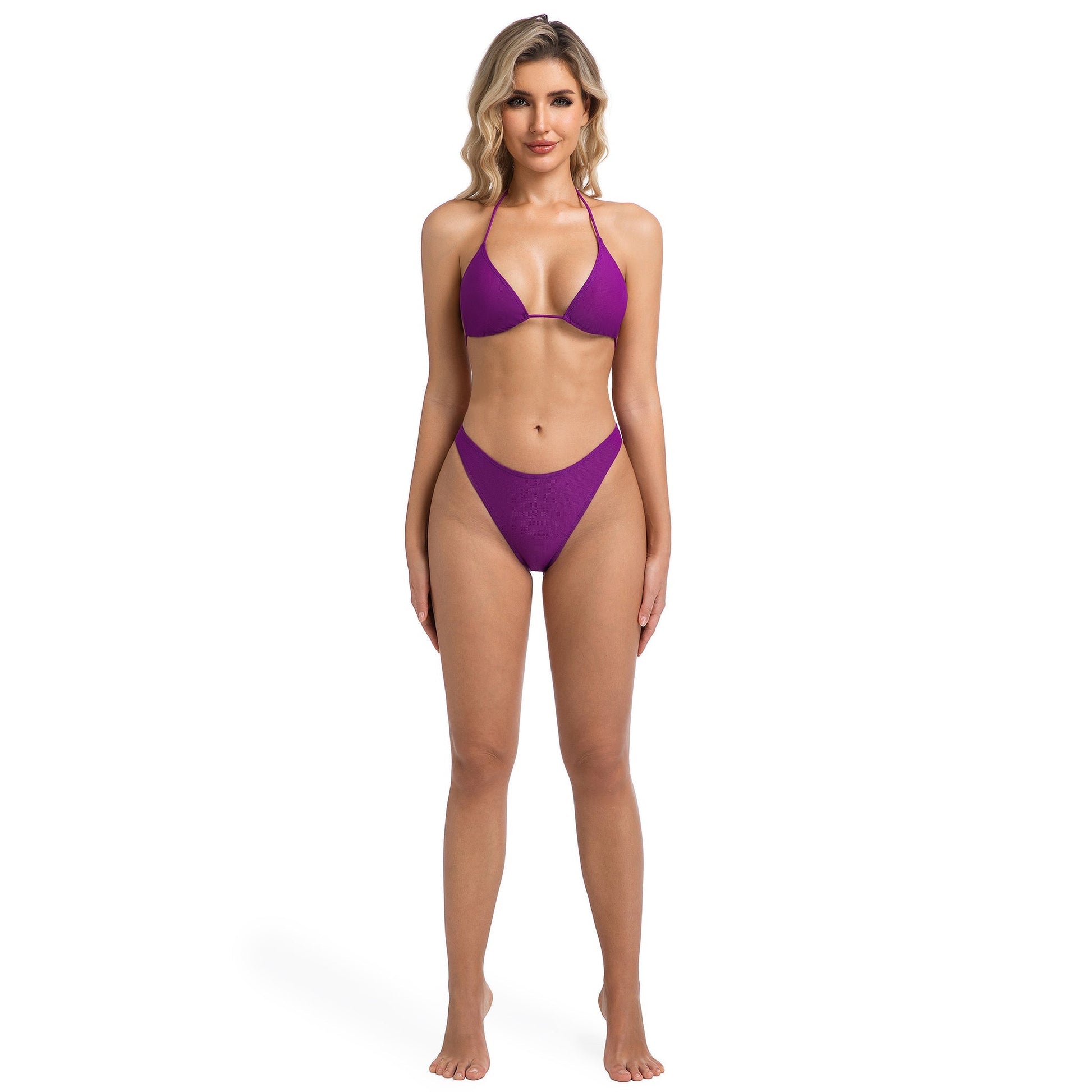 Women's Violet Tan Through Bikini Set - Sun-Permeable High Leg Triangle Swimsuit - SunKissed
