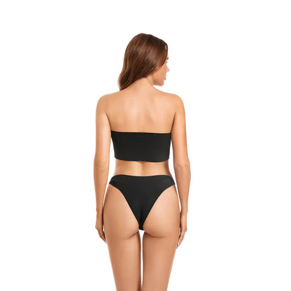 Sexy Tan Through Bikini Swimwear Bow Tie Bathing Suit Beachwear Black - SunKissed