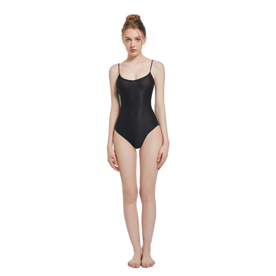 Tan Through Low Back Bodysuit One Piece Swimsuit for Women Black Beachwear - SunKissed